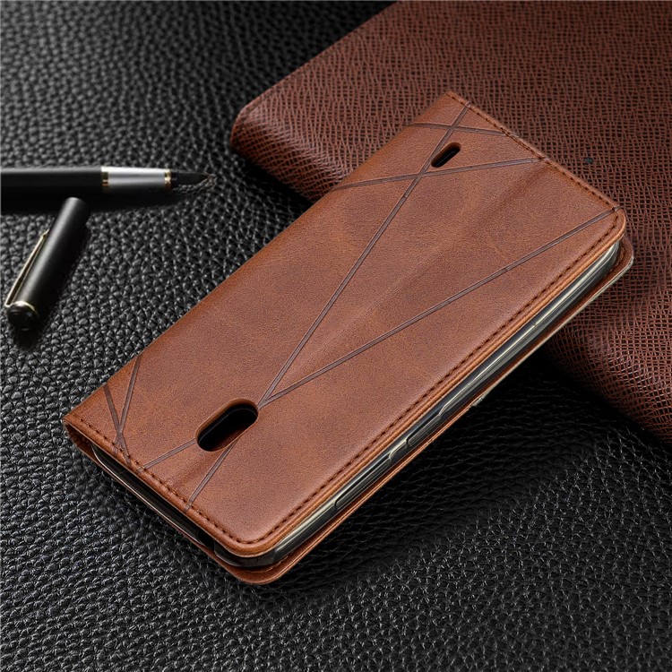 Estojo De Titular De Cartão De Padrão Geométrico De Couro Para Nokia 2.2 - Café-6