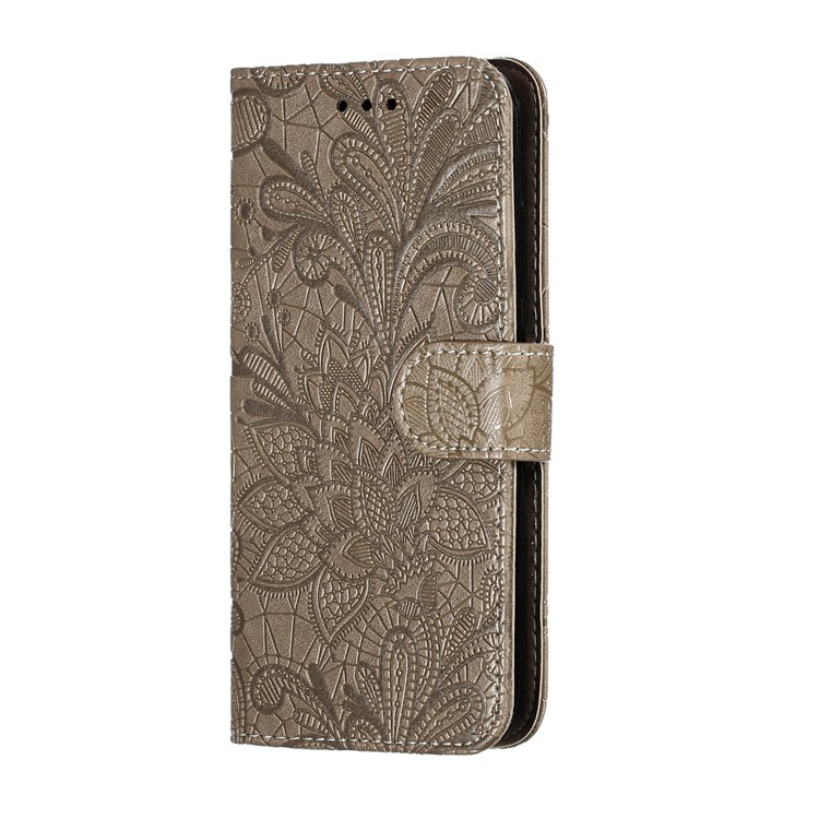 For Nokia 2.2 Imprinted Lace Flower Skin Leather Wallet Casing Cover - Brown-3