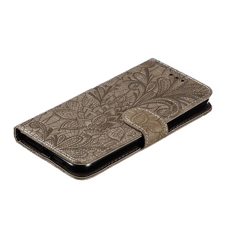 For Nokia 2.2 Imprinted Lace Flower Skin Leather Wallet Casing Cover - Brown-8