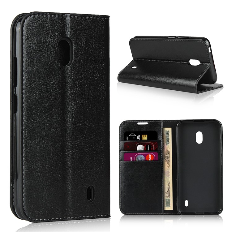 Crazy Horse Style Wallet Stand Genuine Leather Shell Case for Nokia 2.2 - Black-1