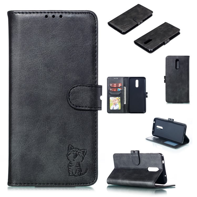 Imprinted Cat Pattern PU Leather Wallet Stand Case for Nokia 3.2 - Black-1