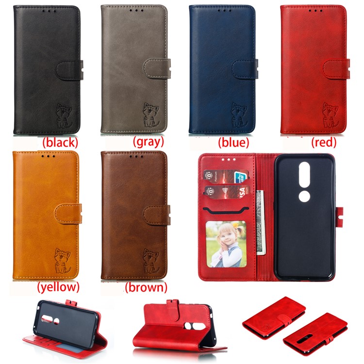 Imprinted Cat Pattern Magnetic Leather Wallet Case for Nokia 4.2 (2019) - Red-10