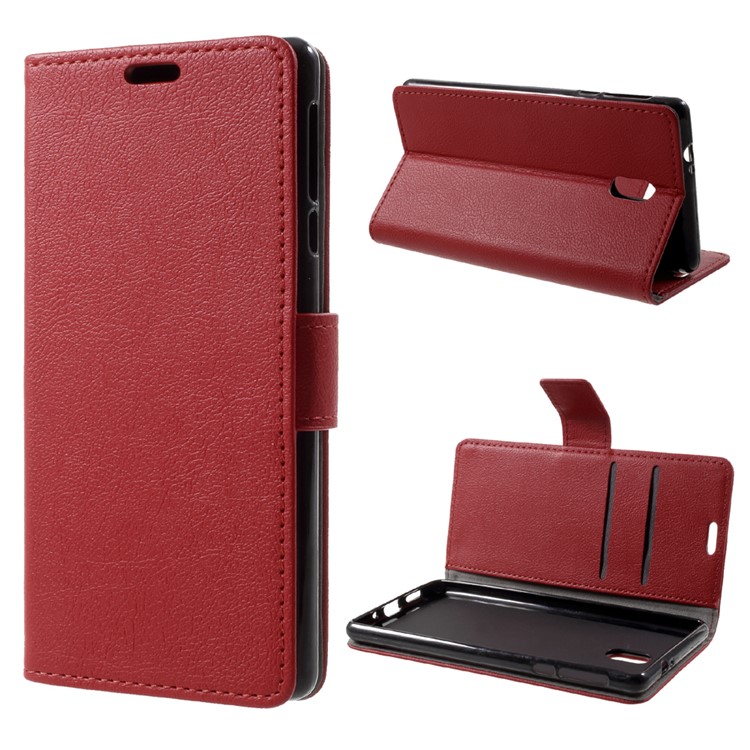 For Nokia 3 Leather Wallet Mobile Phone Case with Stand - Red-1
