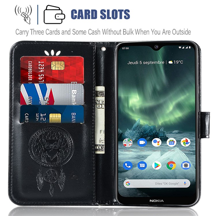 Imprinted Dream Catcher Owl Leather Wallet Case for Nokia 7.2/6.2 - Black-5