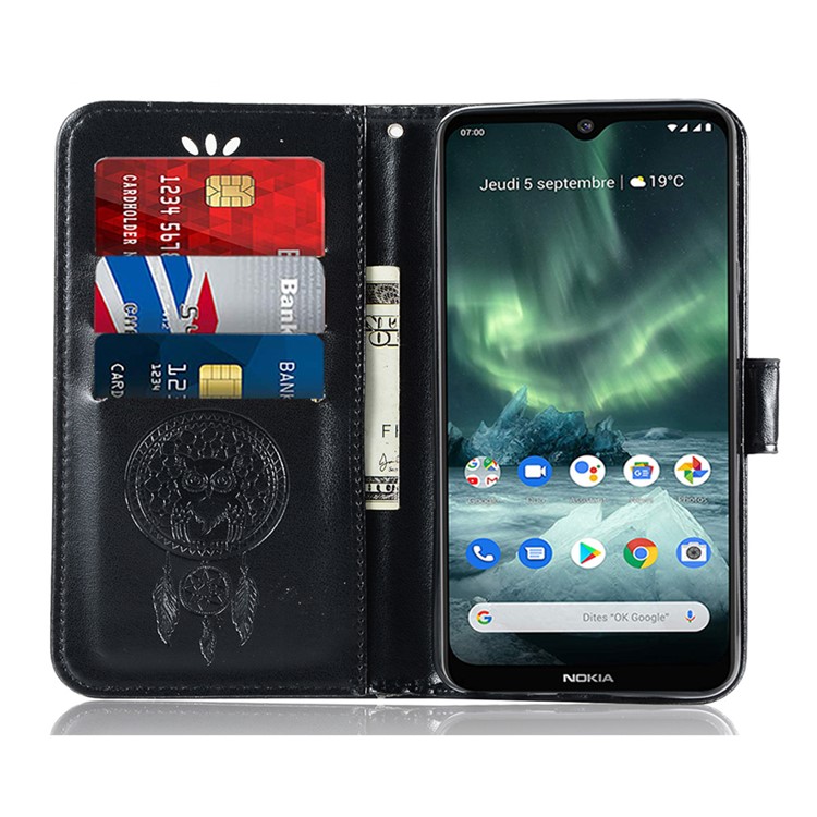 Imprinted Dream Catcher Owl Leather Wallet Case for Nokia 7.2/6.2 - Black-8