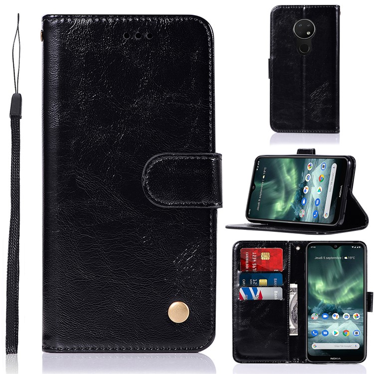 Premium Vintage Leather Wallet Case for Nokia 7.2 / 6.2 - Black-1