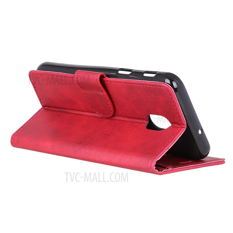 Matte Skin Leather Wallet Stand Phone Cover for Nokia 2.3 - Red-11