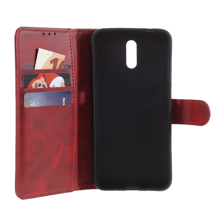 Matte Skin Leather Wallet Stand Phone Cover for Nokia 2.3 - Red-7