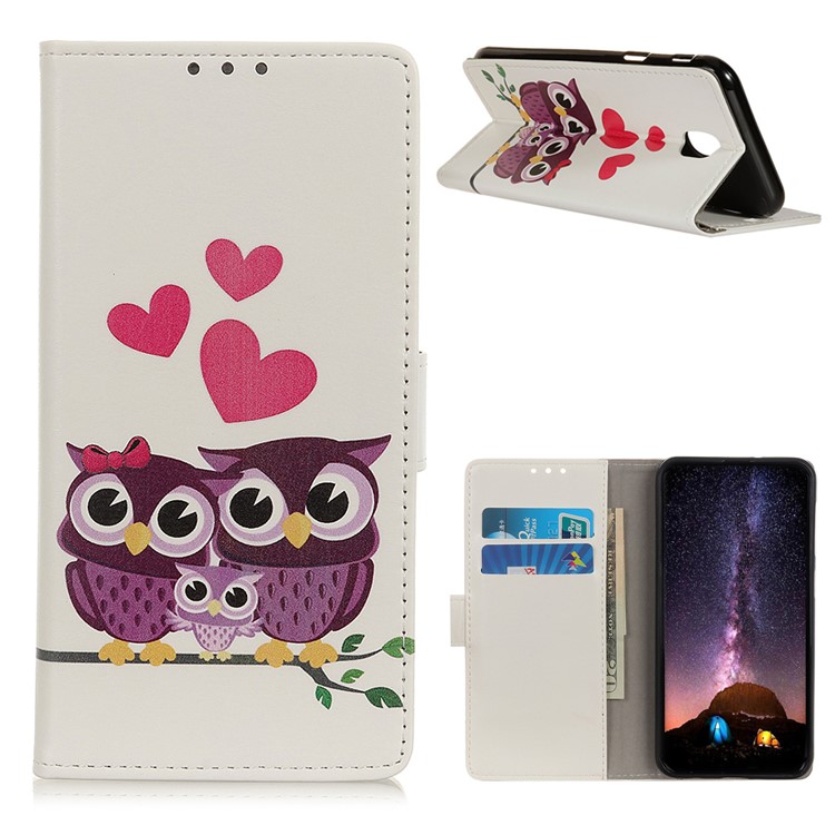 Pattern Printing Leather Wallet Case for Nokia 2.3 - Owls and Hearts-1