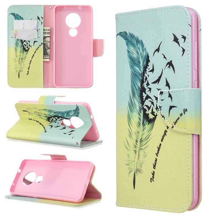 Pattern Printing Wallet Stand Leather Phone Cover for Nokia 6.2 / Nokia 7.2 - Feather-1