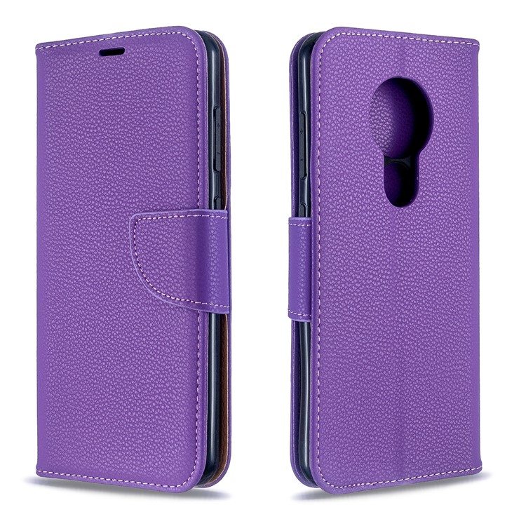 Litchi Texture Leather Wallet Stand Phone Cover with Strap for Nokia 7.2 / Nokia 6.2 - Purple-4