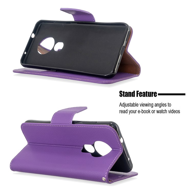 Litchi Texture Leather Wallet Stand Phone Cover with Strap for Nokia 7.2 / Nokia 6.2 - Purple-5