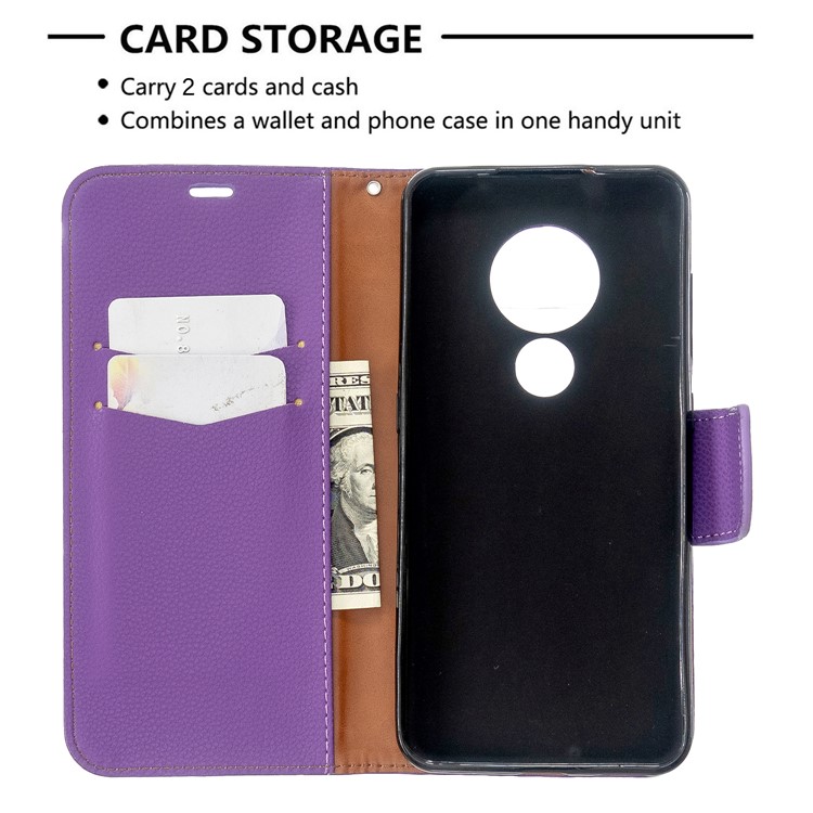 Litchi Texture Leather Wallet Stand Phone Cover with Strap for Nokia 7.2 / Nokia 6.2 - Purple-6