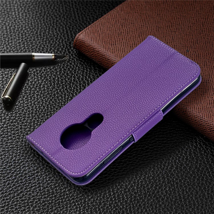 Litchi Texture Leather Wallet Stand Phone Cover with Strap for Nokia 7.2 / Nokia 6.2 - Purple-8