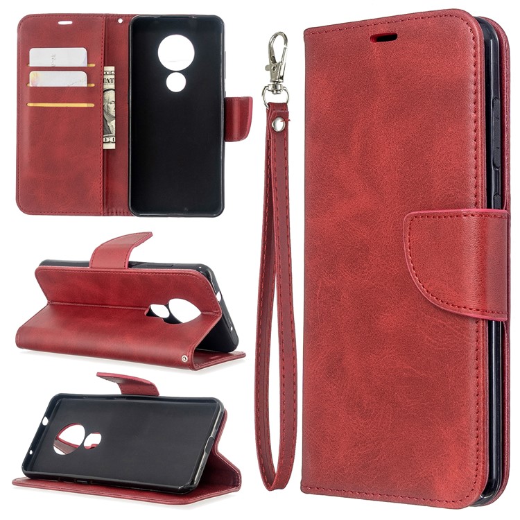 PU Leather Cell Wallet Stand Cover Shell Case for Nokia 7.2/6.2 - Red-1