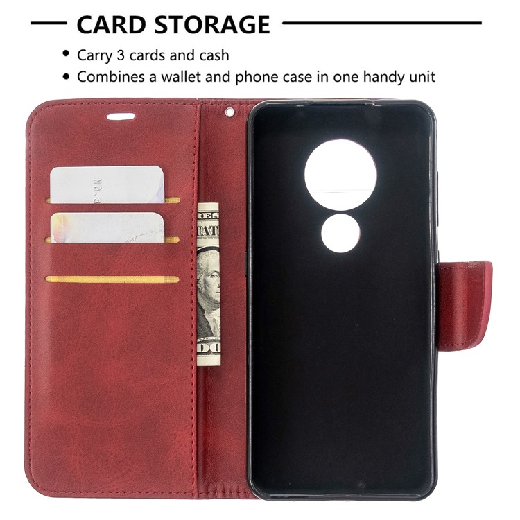 PU Leather Cell Wallet Stand Cover Shell Case for Nokia 7.2/6.2 - Red-6