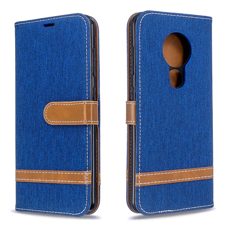 Two-color Jean Cloth PU Leather Phone Shell Case for Nokia 7.2/6.2 - Baby Blue-4