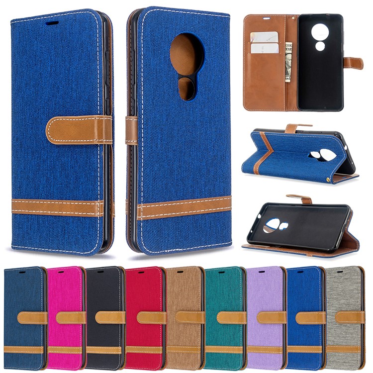 Two-color Jean Cloth PU Leather Phone Shell Case for Nokia 7.2/6.2 - Baby Blue-9