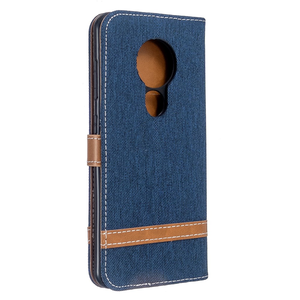 Deux Couleurs Shell Téléphone Cuir Tissu Jean PU Pour Nokia 7.2 / 6.2 - Bleu Foncé-3