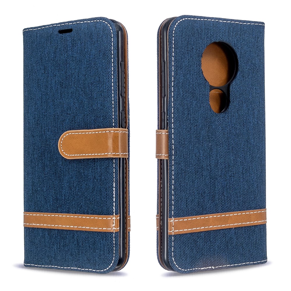 Deux Couleurs Shell Téléphone Cuir Tissu Jean PU Pour Nokia 7.2 / 6.2 - Bleu Foncé-4