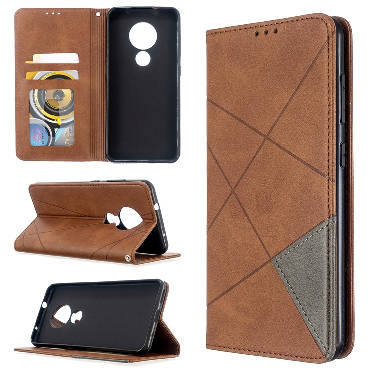 Geometric Pattern PU Leather Card Holder Case for Nokia 6.2 / 7.2 - Coffee-1