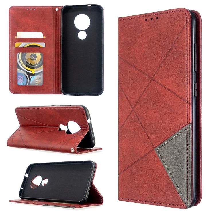 Geometric Pattern PU Leather Card Holder Case for Nokia 6.2 / 7.2 - Red-1