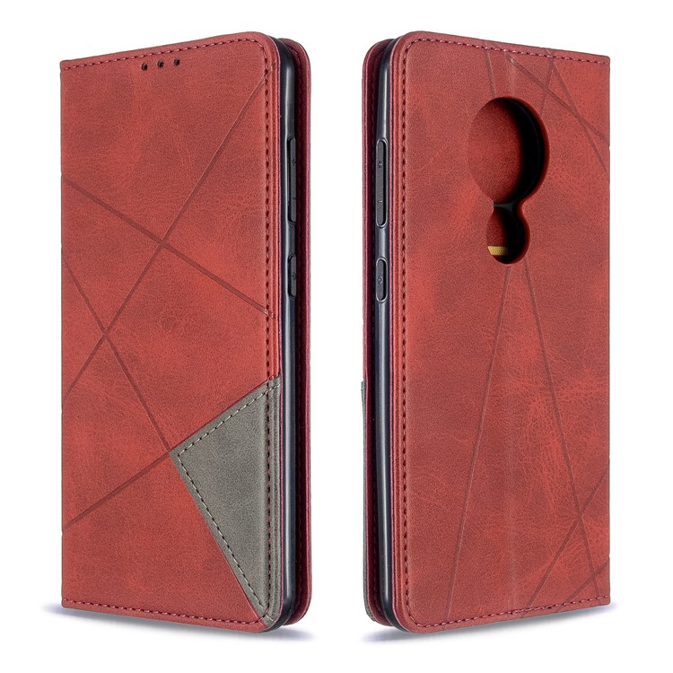 Geometric Pattern PU Leather Card Holder Case for Nokia 6.2 / 7.2 - Red-4