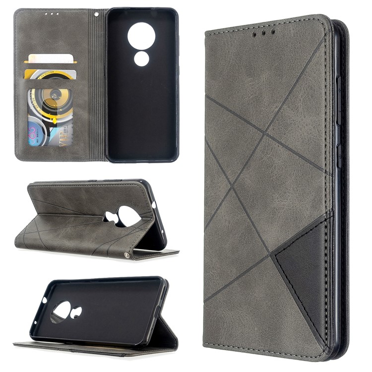 Geometric Pattern PU Leather Card Holder Case for Nokia 6.2 / 7.2 - Grey-1