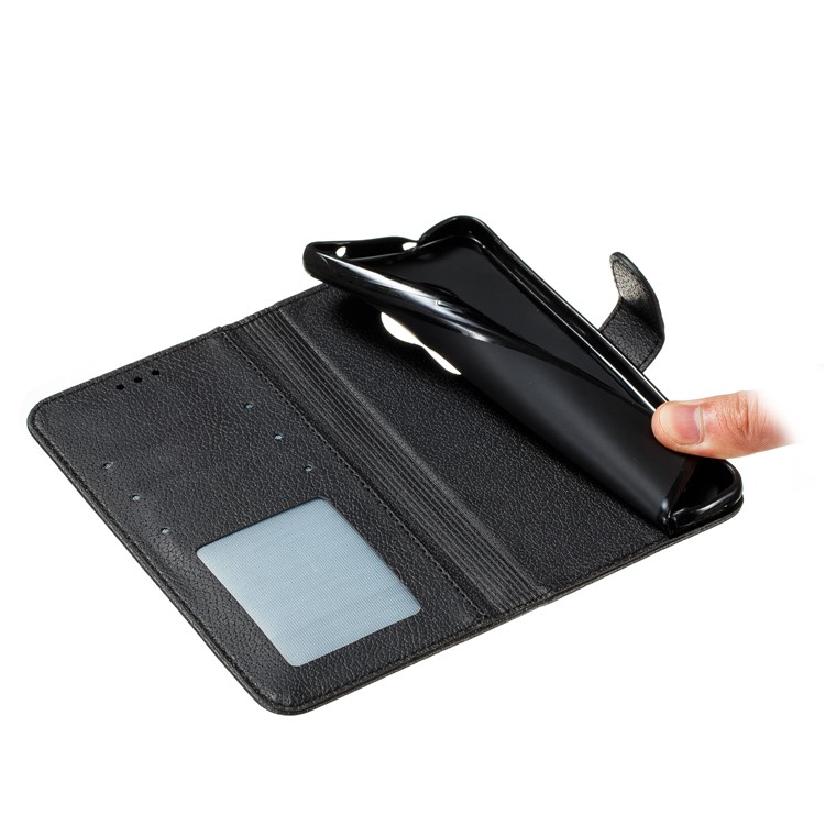Litchi Design Imprint Feather Leather Phone Case with Wallet Stand for Nokia 7.2 - Black-10