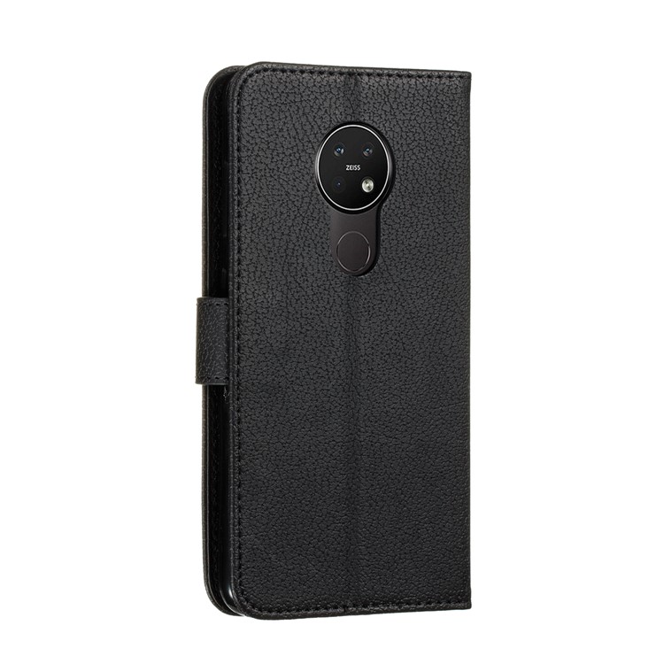 Litchi Design Imprint Feather Leather Phone Case with Wallet Stand for 	Nokia 7.2 - Black-4