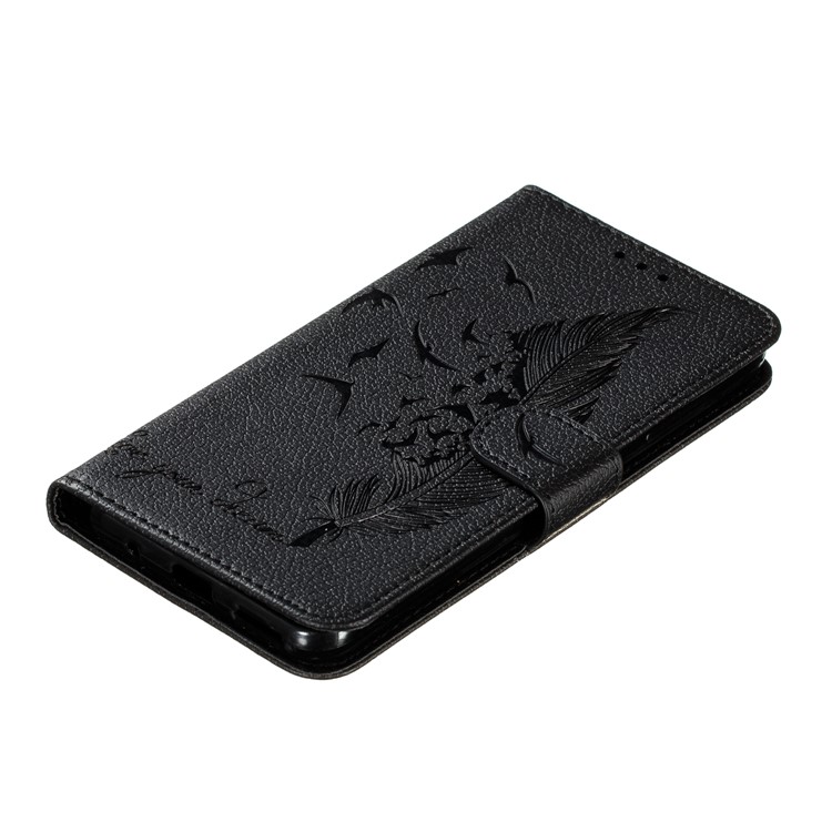 Litchi Design Imprint Feather Leather Phone Case with Wallet Stand for Nokia 7.2 - Black-5