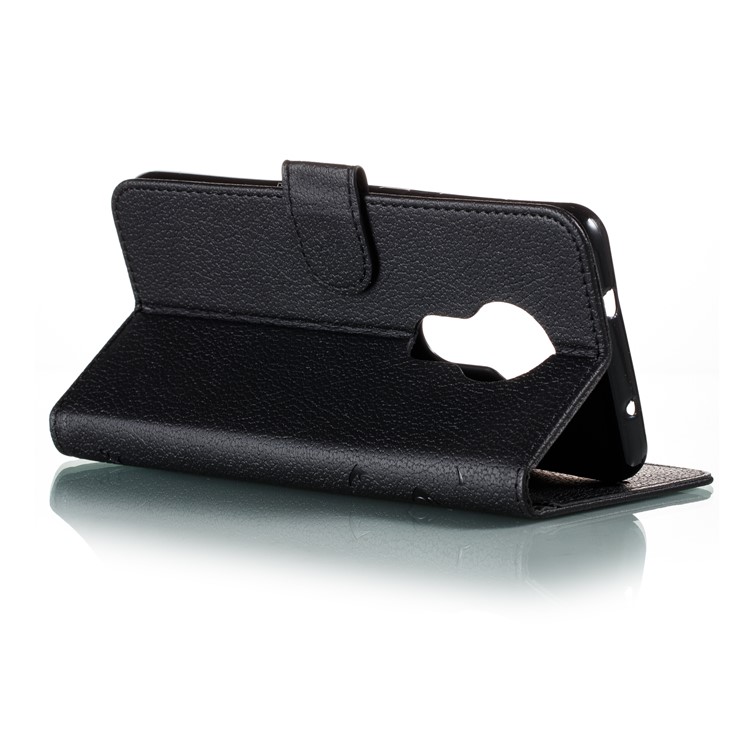 Litchi Design Imprint Feather Leather Phone Case with Wallet Stand for Nokia 7.2 - Black-7