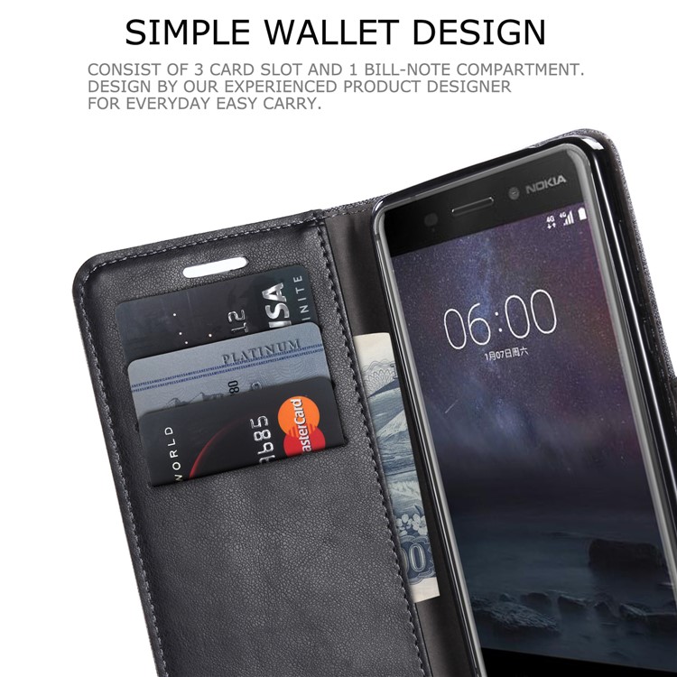 MUXMA Leather Canvas Splicing Stand Mobile Phone Case for Nokia 6 - Black-11