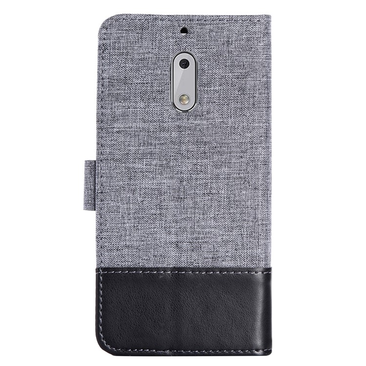 MUXMA Leather Canvas Splicing Stand Mobile Phone Case for Nokia 6 - Black-3