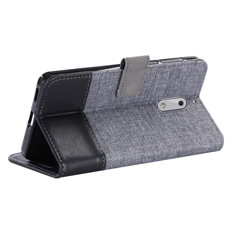 MUXMA Leather Canvas Splicing Stand Mobile Phone Case for Nokia 6 - Black-4