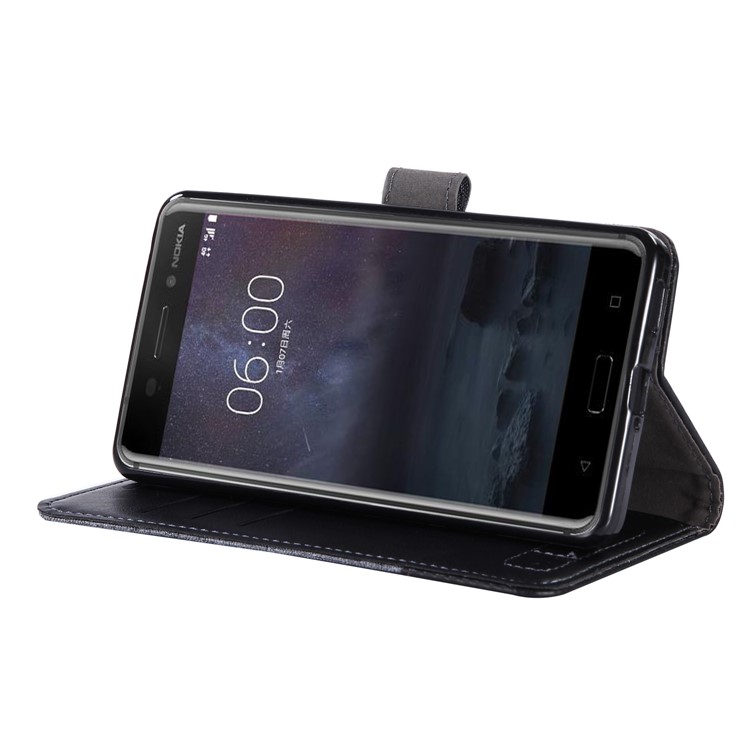 MUXMA Leather Canvas Splicing Stand Mobile Phone Case for Nokia 6 - Black-5