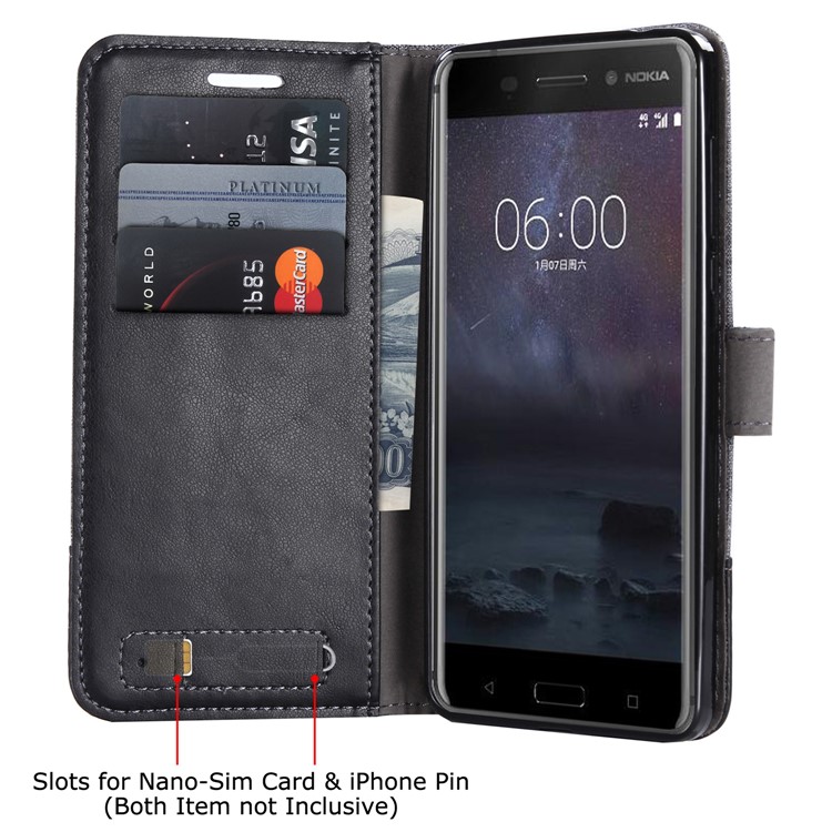 MUXMA Leather Canvas Splicing Stand Mobile Phone Case for Nokia 6 - Black-6