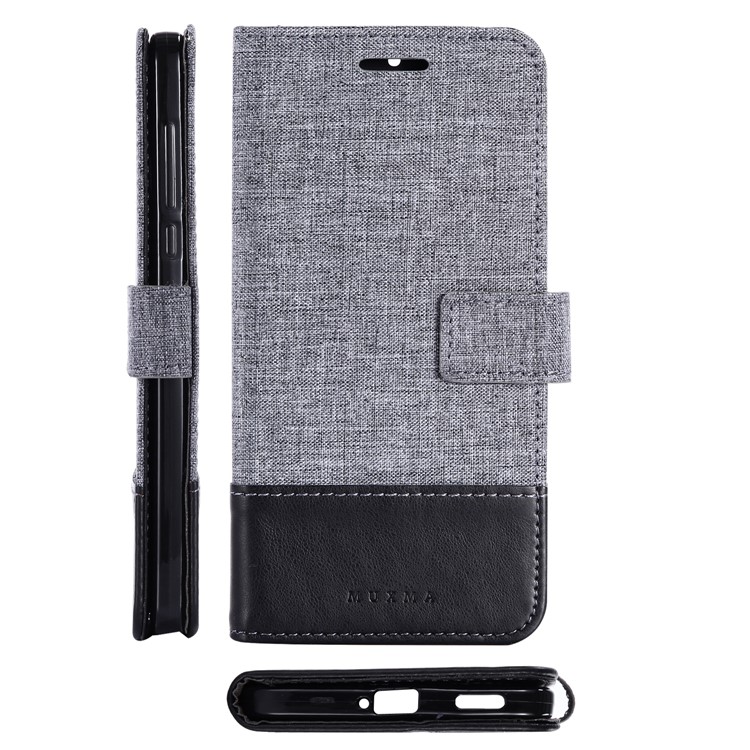 MUXMA Leather Canvas Splicing Stand Mobile Phone Case for Nokia 6 - Black-7