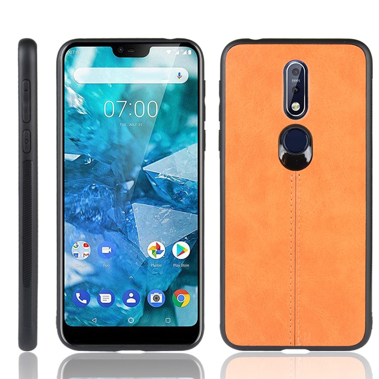 Leather Coated PC + TPU Hybrid Case for Nokia 7.1 - Yellow-1