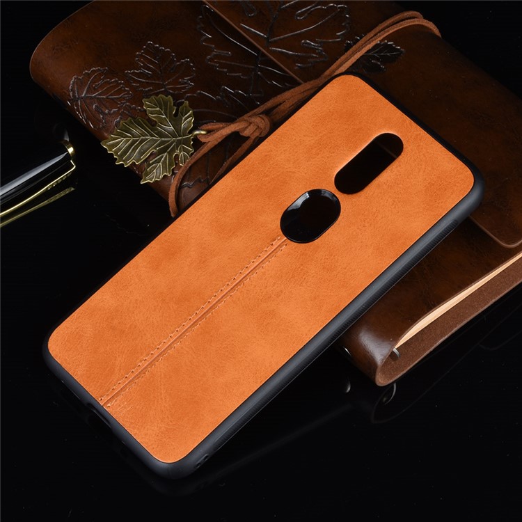 Leather Coated PC + TPU Hybrid Case for Nokia 7.1 - Yellow-8