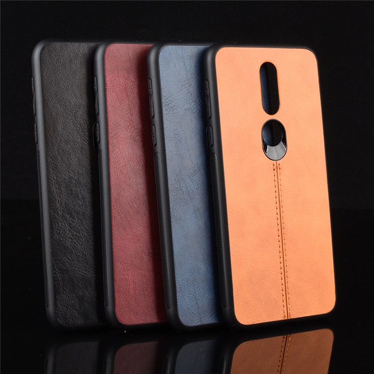 Leather Coated PC + TPU Hybrid Case for Nokia 7.1 - Yellow-9