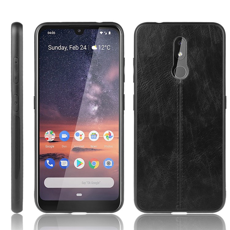 Leather Coated PC + TPU Combo Case Protective Cover for Nokia 3.2 - Black-1