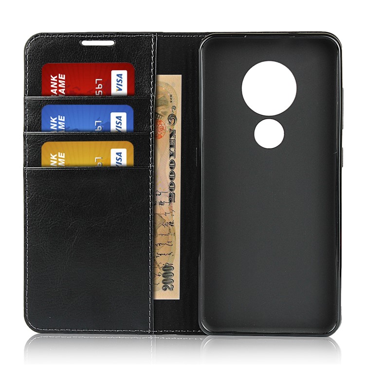 Crazy Horse Skin Genuine Leather Wallet Phone Case for Nokia 7.2 - Black-4