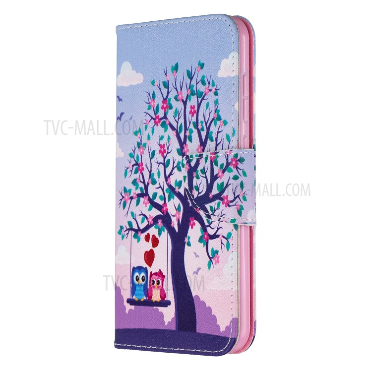 Printing Surface with Wallet Leather Shell for Nokia 2.3 - Tree and Couple Owls-3