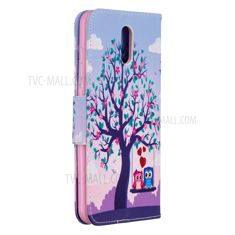 Printing Surface with Wallet Leather Shell for Nokia 2.3 - Tree and Couple Owls-4