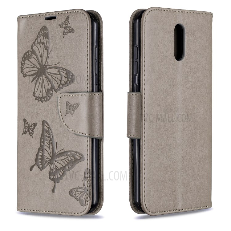 Imprint Butterfly Wallet Flip Leather Stand Mobile Phone Case for Nokia 2.3 - Grey-2