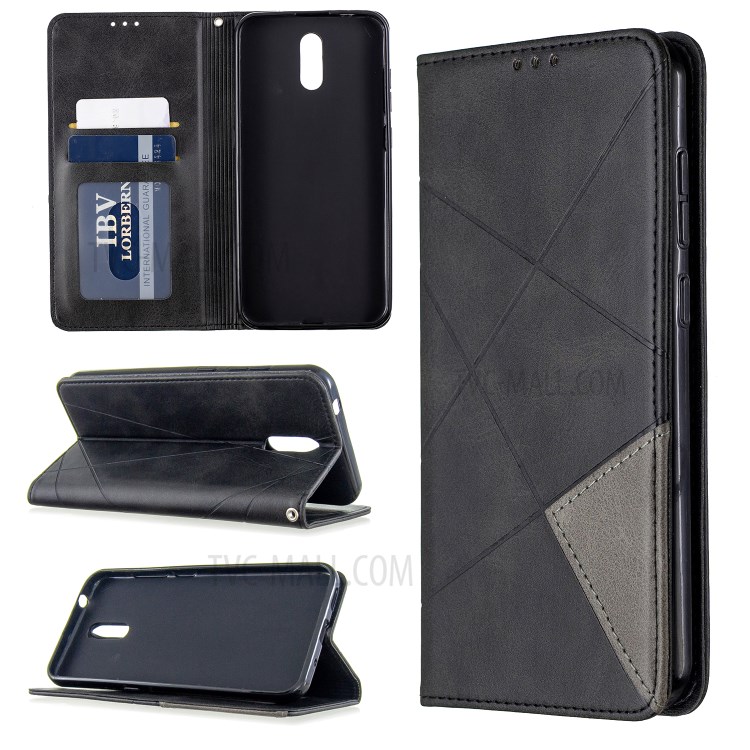 Geometric Pattern Auto-absorbed Leather Card Holder Case for Nokia 2.3 - Black-1