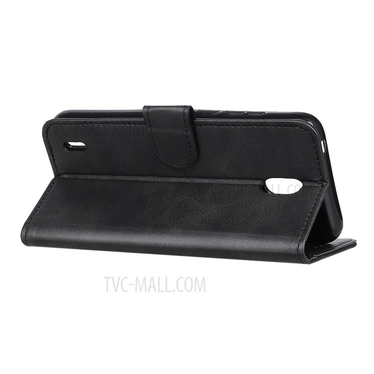 Matte PU Leather Wallet Cell Phone Cover with Stand for Nokia C1 - Black-11