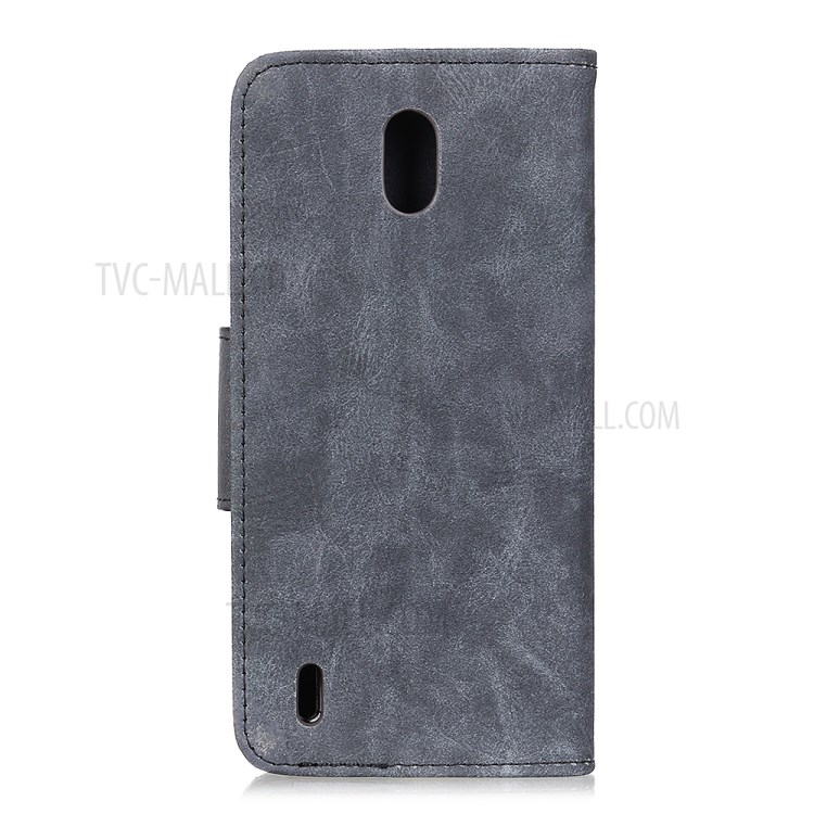 Vintage Style Wallet Leather Stand Case for Nokia C1 - Grey-2