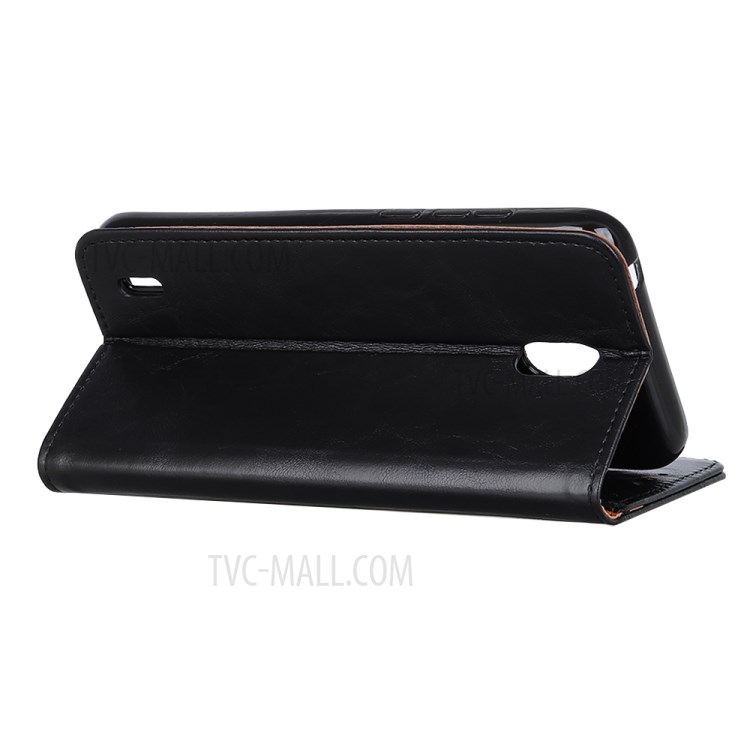 Textured Wallet Stand Leather Protective Cover Shell for Nokia C1 - Black-2